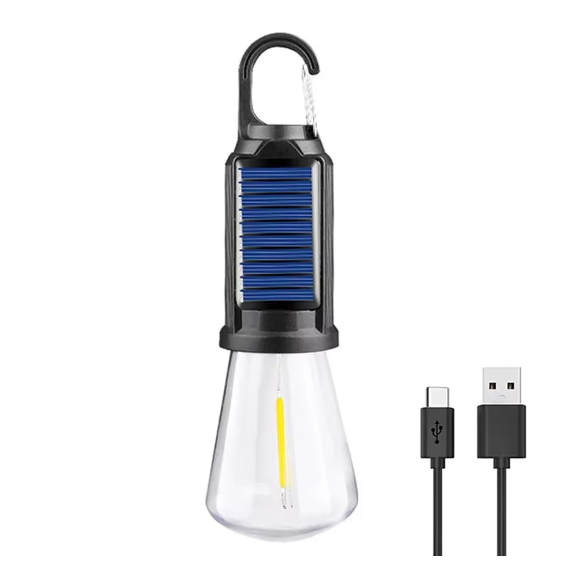 LED Solar Camping Lights USB Rechargeable Bulbs Lamp Dimmable with Hooks Vintage Light for Hiking Tent Lantern Outdoor Lighting