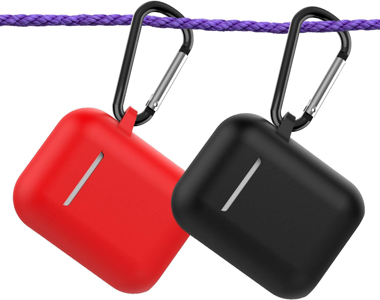 Protective Silicone Case with Keychain for Apple Airpods 1 & 2 (Front LED Not Visible) (Red)